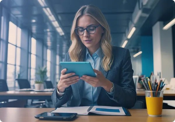 Mulher usando tablet em escritório
